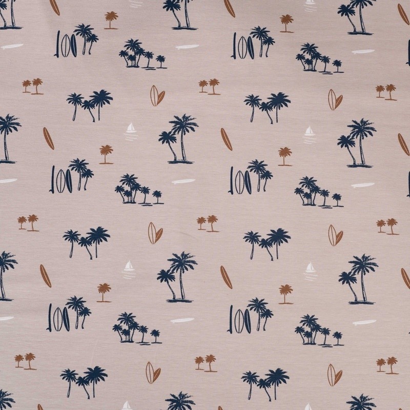 Coupon 3m Tissu Jersey de Coton Imprimé Plage Sable 