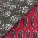 Coupon 3m Tissu Blockprint Imprimé Tampons Mains Matelassé Double Face Rouge Vert