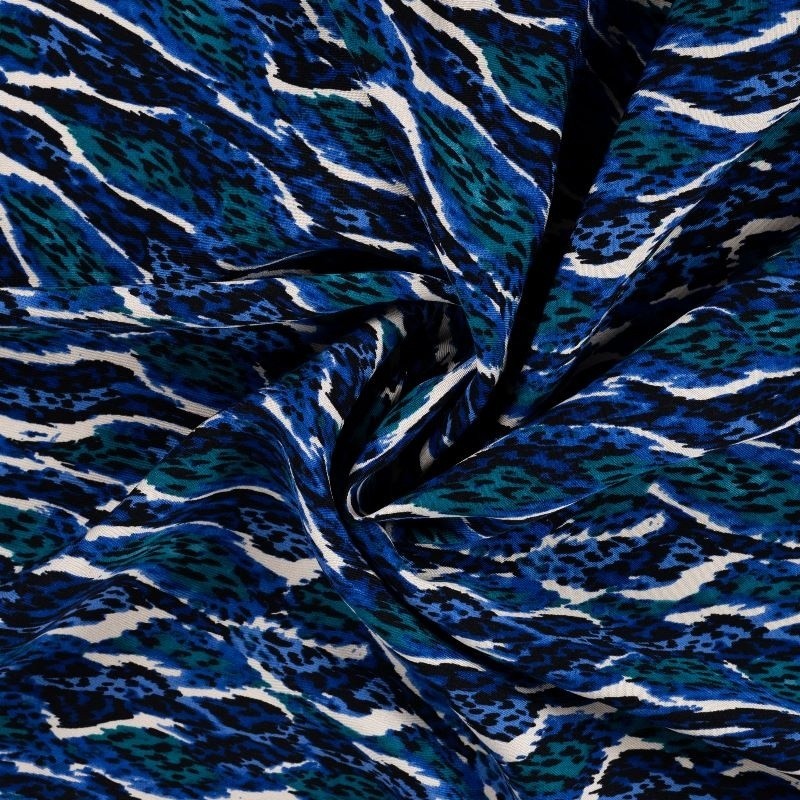 Coupon 3m Tissu Twill de Viscose Imprimé Léopard Petrole 